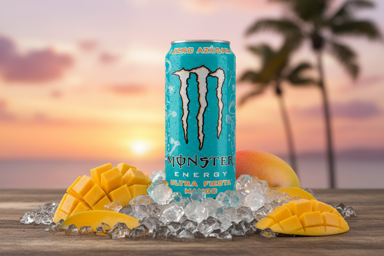 Monster Ultra Fiesta Mango 500ml tropical lifestyle shot
