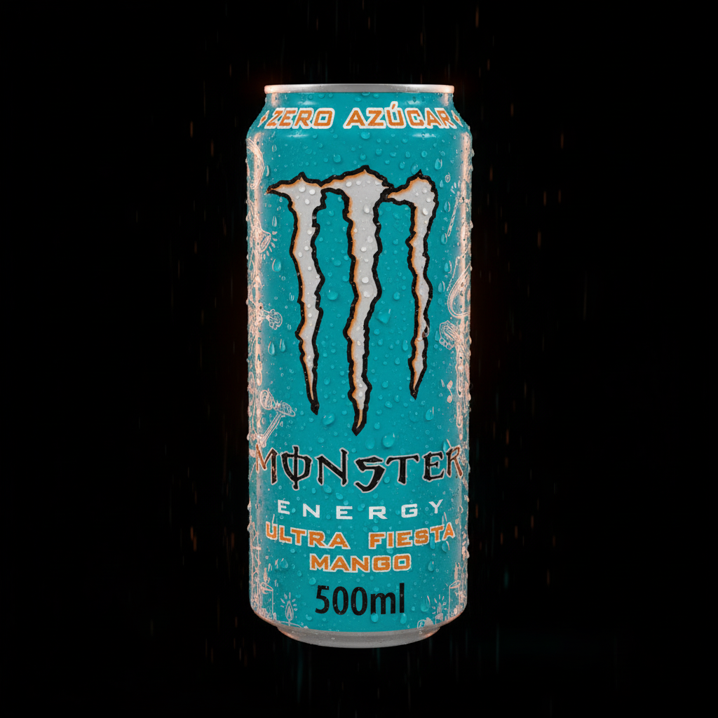 Monster Ultra Fiesta Mango 500ml dramatic studio shot