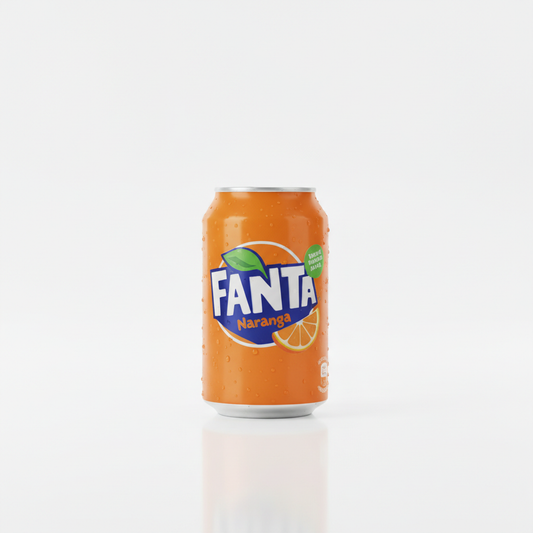 Fanta Naranja 330ml can on white background