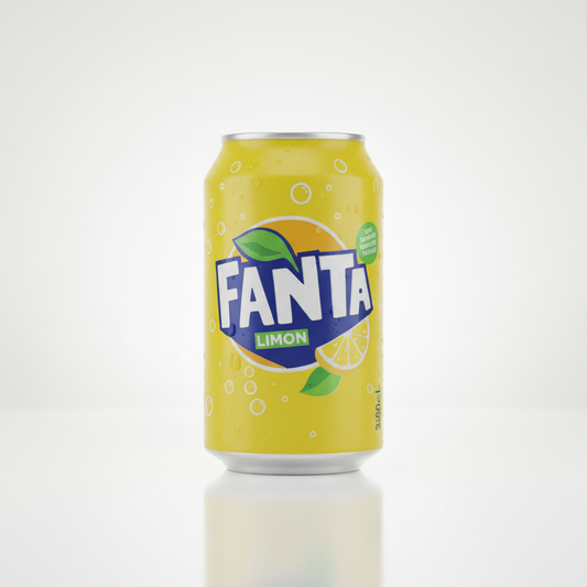 Fanta Limón 330ml can on white background