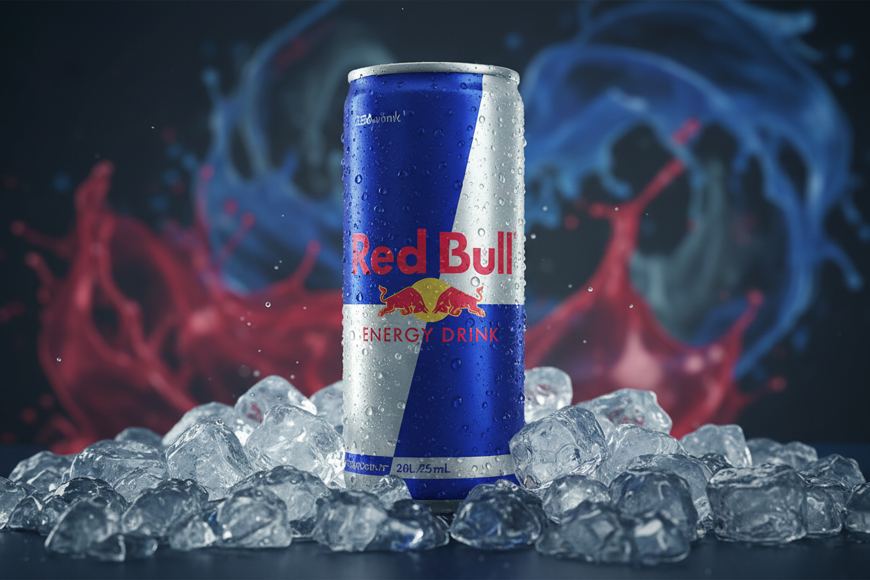 Red Bull 250ml can on ice lifestyle shot