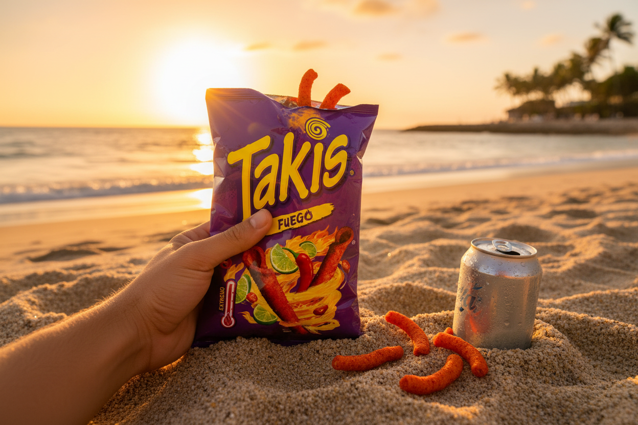 Takis Fuego beach lifestyle photo