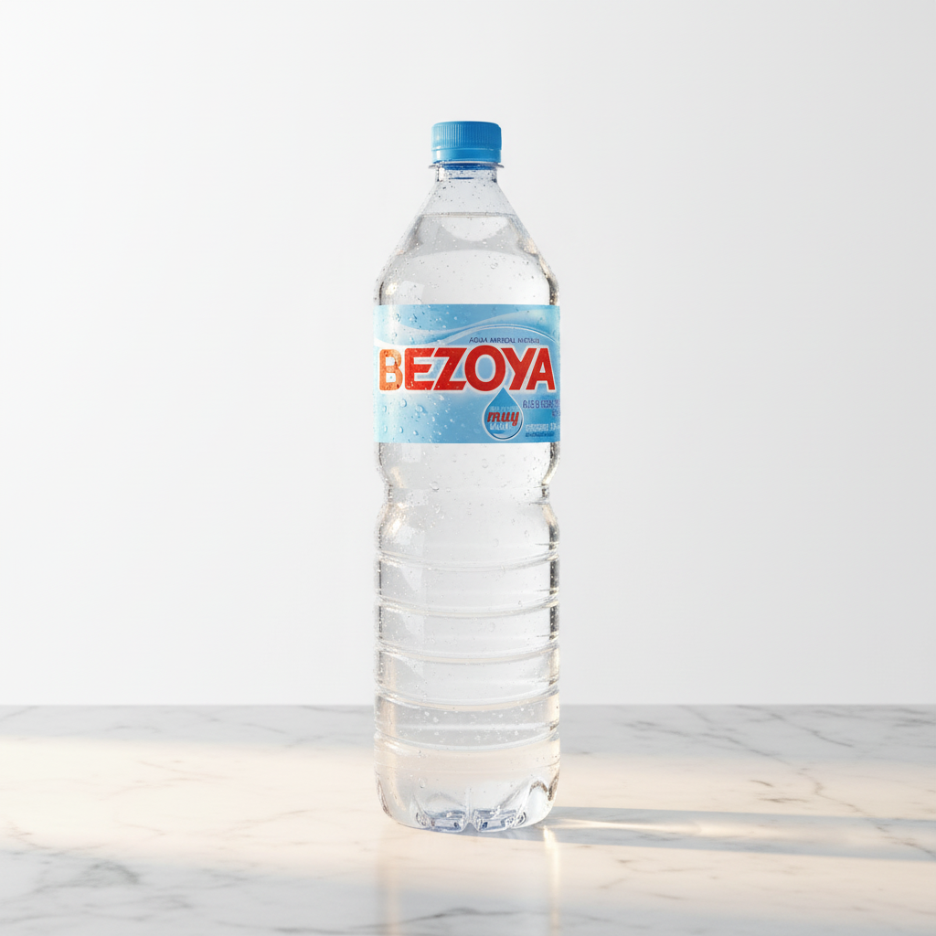 Bezoya water bottle on white marble